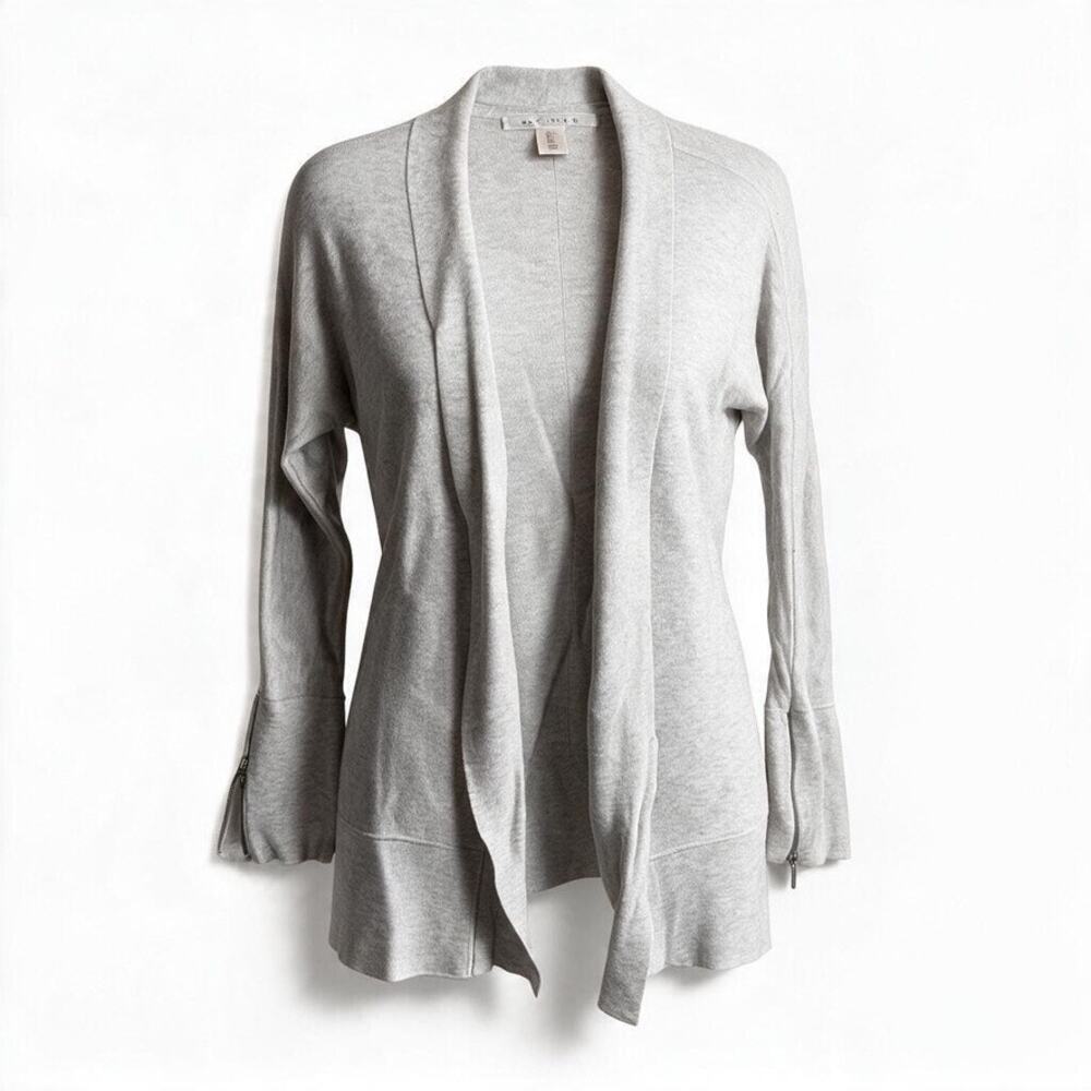 Max Studio Womens Large Heather Gray Open Front Cardigan Oversized Zip Cuff